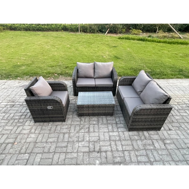 Fimous High Back Rattan Garden Furniture Set with Loveseat Sofa Rectangular Coffee Table Indoor Outdoor Patio Lounge Sofa Set Dark Grey Mixed