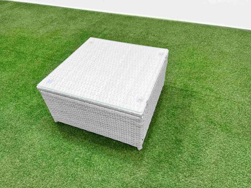 Fimous PE Rattan Garden Furniture Set Reclining Chair Sofa Lounge Sofa Set Square Coffee Table Light Grey
