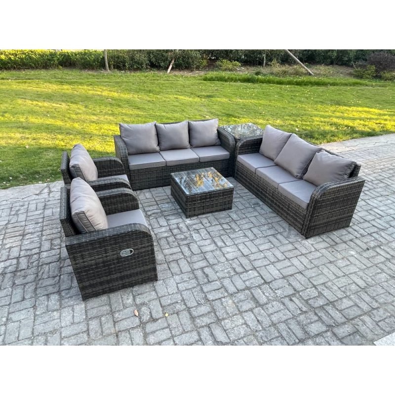 Fimous High Back Rattan Garden Furniture Set with Square Coffee Table Side Table Indoor Outdoor Patio Lounge Sofa Set Dark Grey Mixed