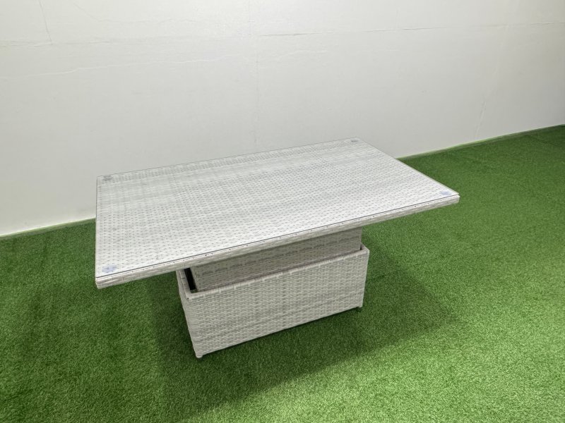 Fimous 6 Seat Rattan Outdoor Garden Furniture Corner Sofa Set Adjustable Lifting Dining or Coffee Table Set Light Grey