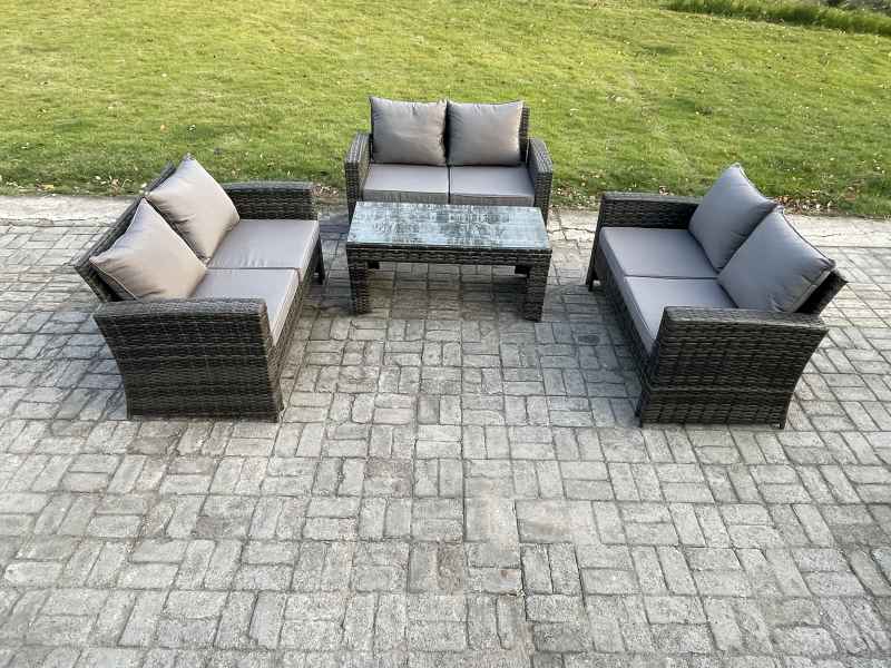Fimous 6 Seater Rattan Wicker Garden Furniture Patio Conservatory Sofa Set with Coffee Table Double Seater Sofa