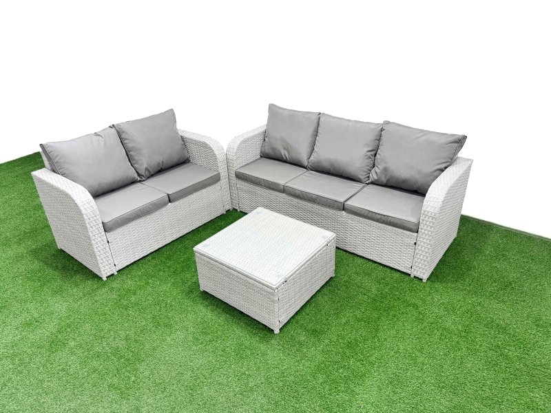 Fimous 5 Seater PE Rattan Wicker Garden Furniture Patio Conservatory Sofa Set with Square Coffee Table 3 Seater Sofa Love Sofa