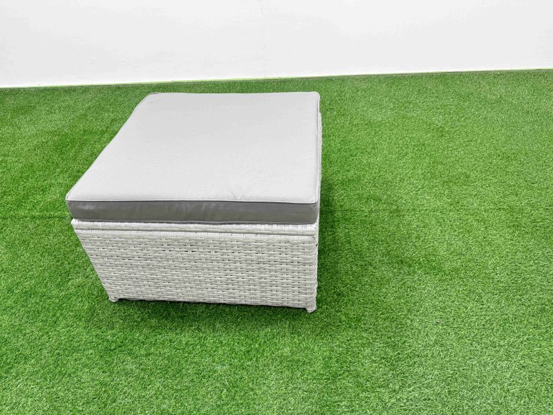 Fimous 10 Seater Poly Rattan Outdoor Garden Furniture Square Coffee Table Sofa Set Patio 3 Seater Sofa Reclining Chair 3 Seater Sofa 3 Stools 2 Side Table Light Grey