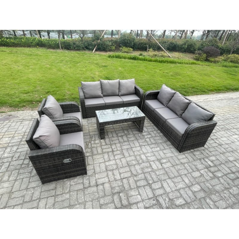 Fimous Patio Garden Furniture Sets Wicker 8 Seater Outdoor Rattan Furniture Sofa Sets with Rectangular Coffee Table Reclining Chair