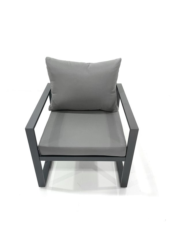 Fimous 7 Seater Garden Sofa Set Aluminium Furniture Rising Dining Tabe Set with Chair 3 Footstool Side Table Dark Grey