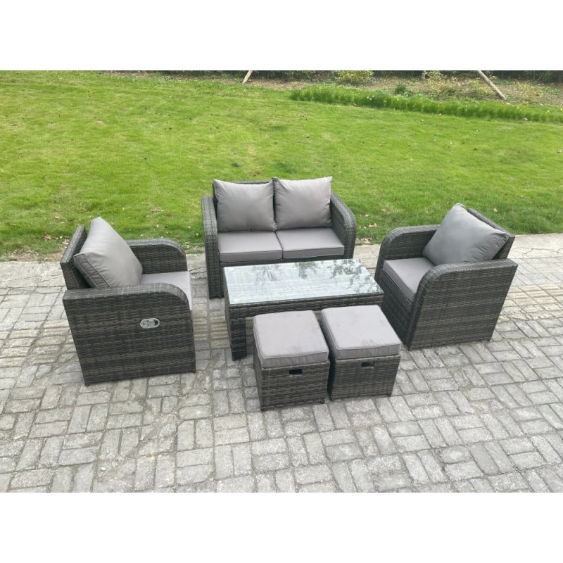 Fimous Outdoor Garden Furniture Sets 6 Seater Wicker Rattan Furniture Sofa Sets with Rectangular Coffee Table Reclining Chair
