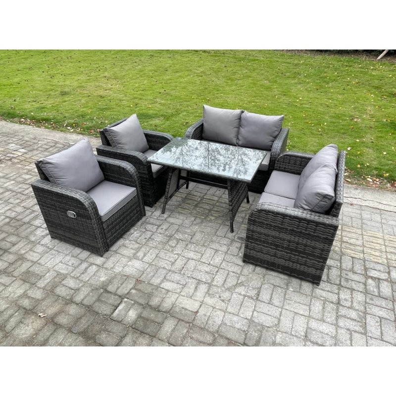 Fimous Wicker PE Rattan Garden Dining Set Outdoor Furniture Sofa with Rectangular Dining Table Dark Grey Mixed