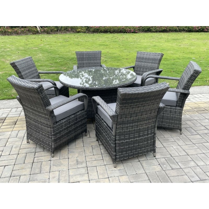 Fimous Rattan Garden Furniture Dining Set Table And Chairs Wicker Patio Outdoor 6 chairs plus big round table