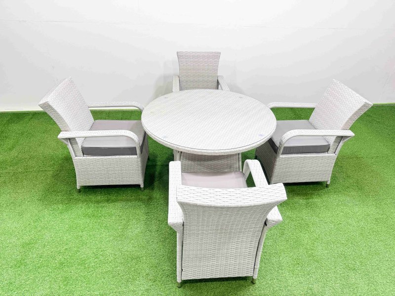 Fimous Wicker PE Rattan Garden Furniture Set Patio Outdoor 4 Chairs Plus Big Round Table Set Light Grey Mixed