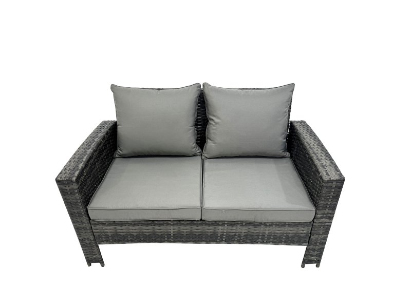 Fimous 10 Seater Wicker PE Rattan Furniture Outdoor Dining Table Double Seat Sofa Side Table 4 Stools Set Dark Grey Mixed