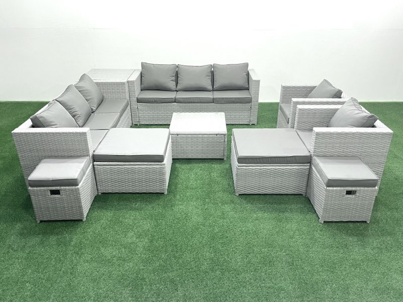Fimous Garden Outdoor Furniture Set 12 Seater Rattan Sofa Set with 4 Footstools Side Table Light Grey Mixed