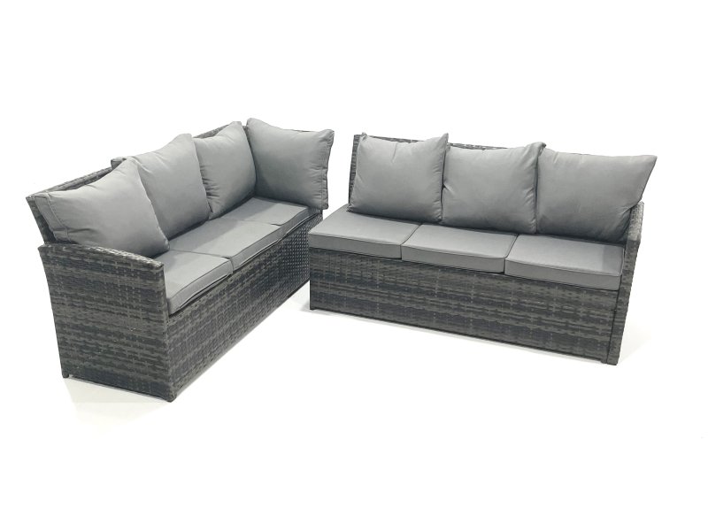 Fimous 10 Seat Rattan Garden Furniture Corner Sofa Set Outdoor Patio Sofa Chair Table Set with 2 Small Footstools 2 Big Footstools Dark Grey Mixed