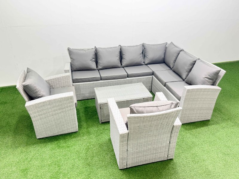 Fimous Garden Outdoor PE Rattan Furniture Set 8 Seater Rattan Garden Sofa Set with 2 Light Grey Mixed