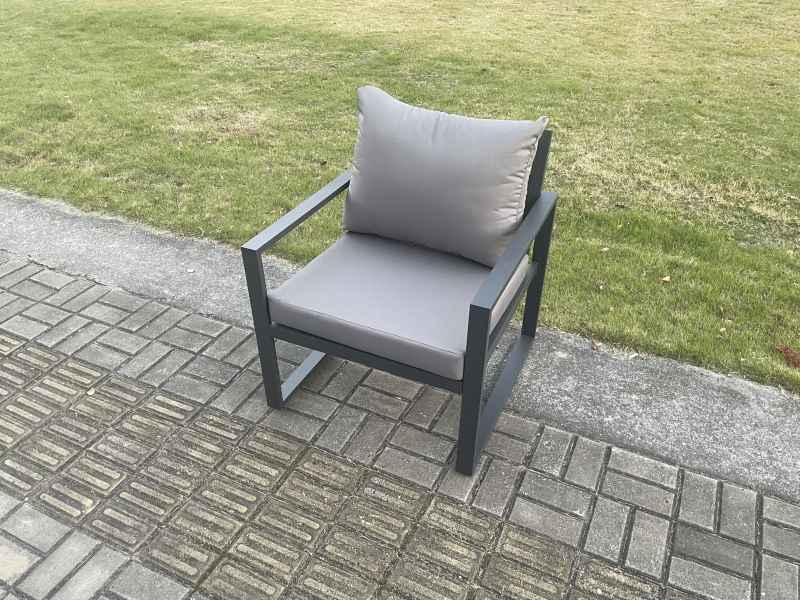 Fimous Aluminium Outdoor Garden Furniture Set Lounge Sofa Chair Square Coffee Table Sets with Side Table 3 Footstools Conservatory Set Dark Grey 7 Seater