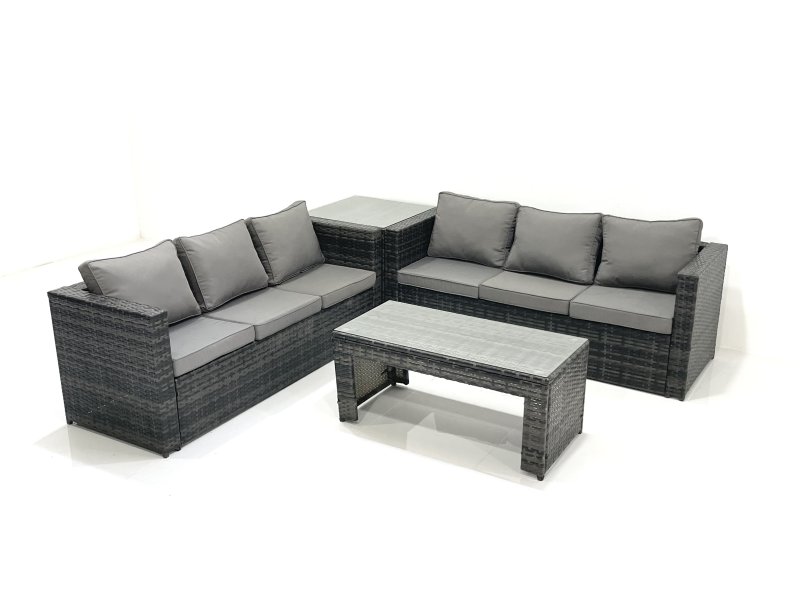 Fimous Garden Outdoor Rattan Furniture Set with Sofa Coffee table Side Table Dark Grey Mixed