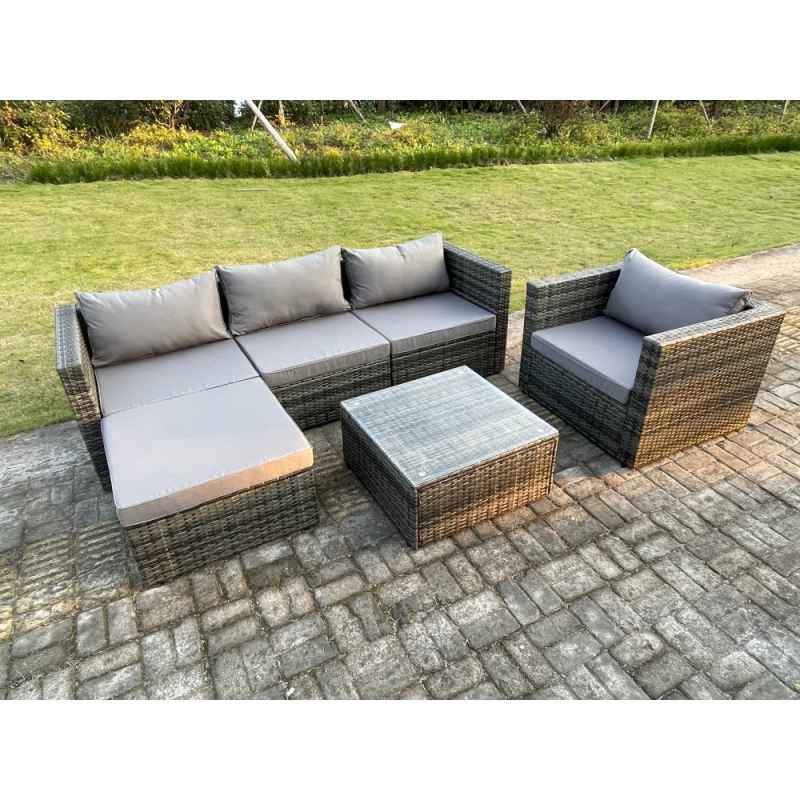 Fimous 5 Seat Modular Rattan Garden Furniture Coffee Table Footstool Chair Outdoor