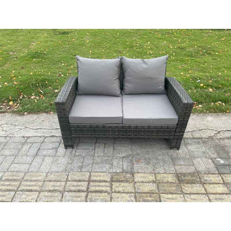 Fimous High Back Rattan 2 Seater Loveseat Sofa Double Seat Patio Outdoor Garden Furniture With Thick Seat And Back Cushion