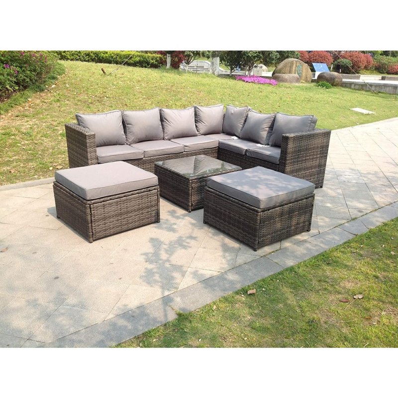 Fimous 8 Seater Grey Rattan Sofa Set Coffee Table Garden Furniture Outdoor
