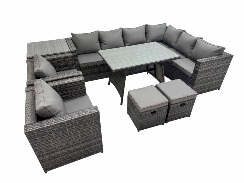 Fimous Rattan garden furniture Patio Furniture Sets with Dining Table 2 Small Stools 2 Chair Side Table Dark Grey Mixed