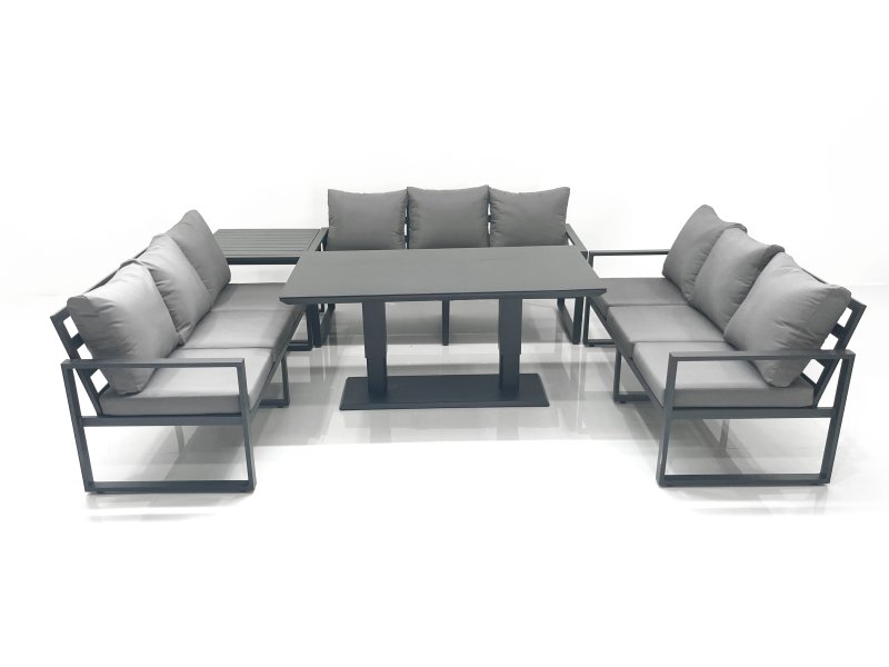 Fimous 9 Seater Garden Sofa Set Aluminium Furniture Rising Dining Tabe Set with Side Table Dark Grey