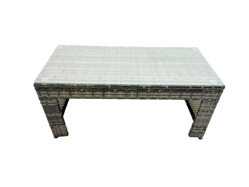 Fimous Outdoor Love Sofa Set 5 Seat Rattan Garden Furniture Set with Oblong Coffee Table Big Footstool 2 Side Table Dark Grey Mixed