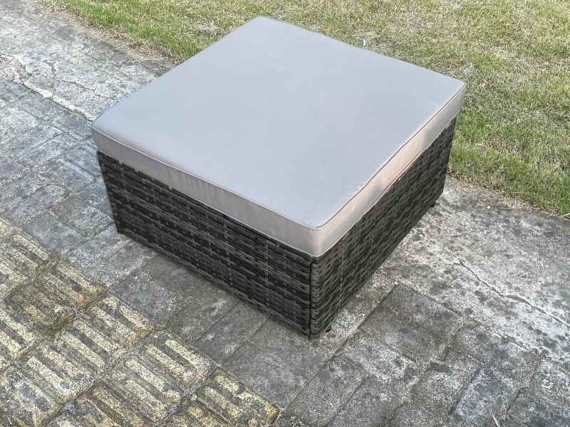 Fimous Rattan Garden Furniture Set 8 Seater Patio Outdoor Lounge Sofa Set with Rectangular Coffee Table 2 Big Footstool Dark Grey Mixed