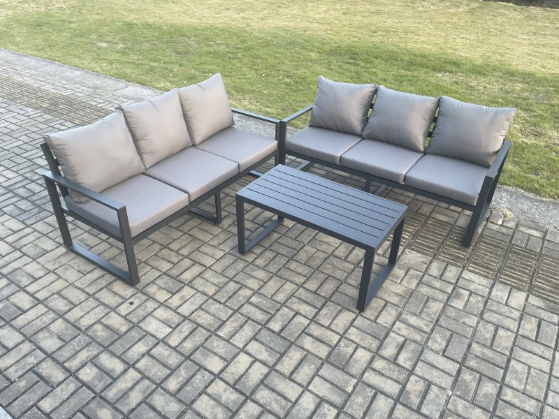 Fimous Aluminium 3 Pieces Outdoor Garden Furniture Lounge Sofa Set with Oblong Coffee Table Dark Grey