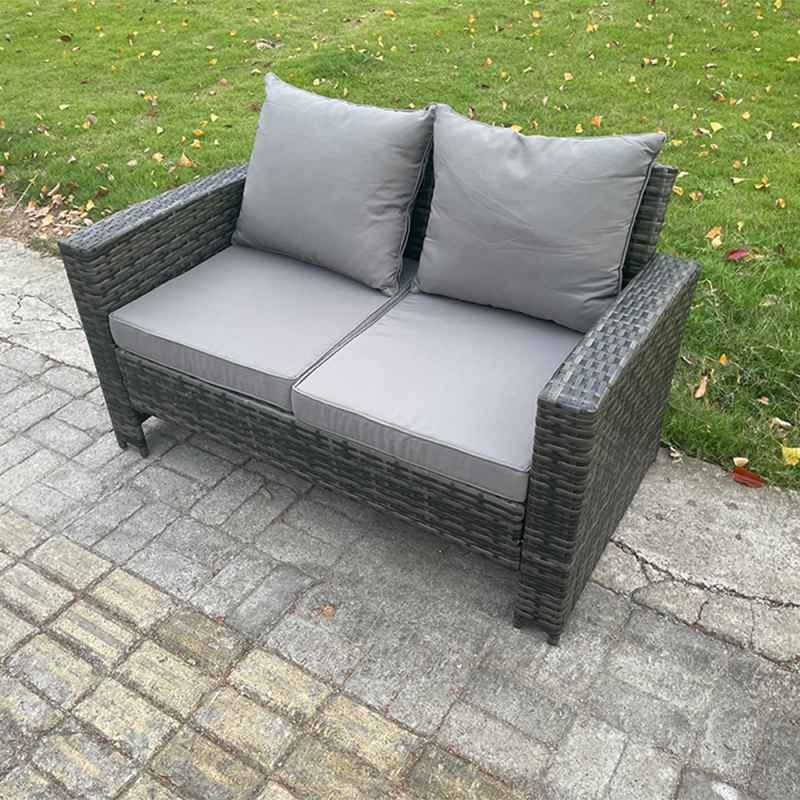 Fimous High Back Rattan 2 Seater Loveseat Sofa Double Seat Patio Outdoor Garden Furniture With Thick Seat And Back Cushion