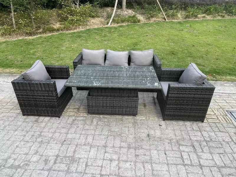 Fimous 5 Seater Wicker Rattan Garden Furniture Rising Table Sets Dark Grey Mix