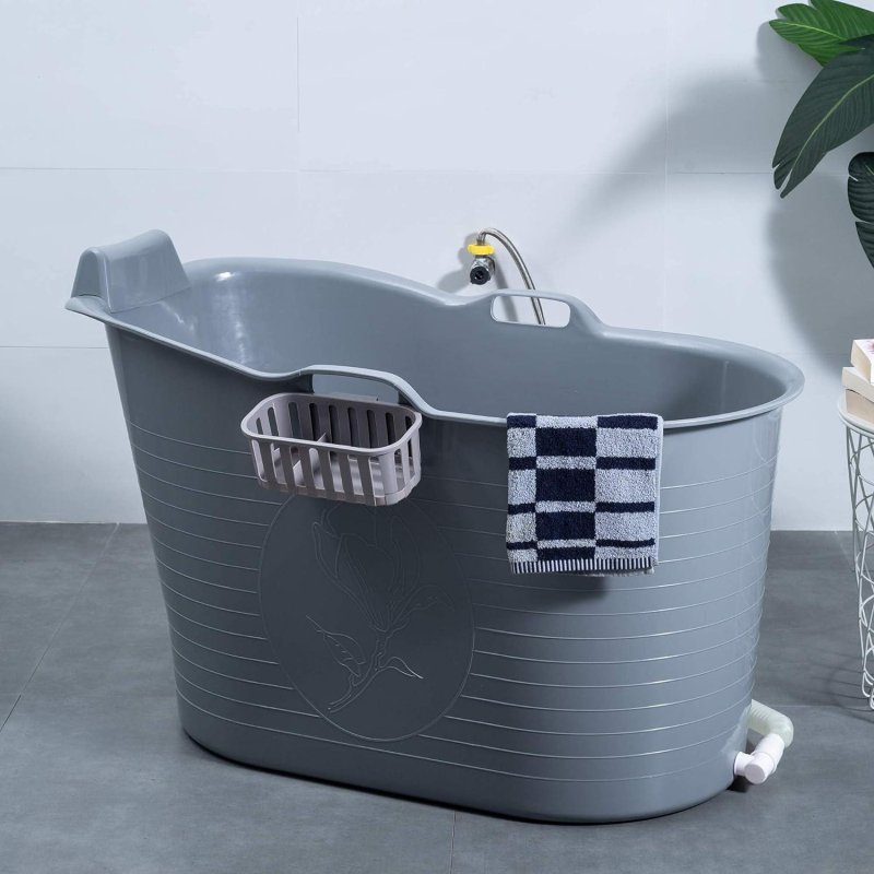 Fimous Bathtub for Adults, Soaking Bathtub for Hot Bath and Ice Bath Freestanding Bath Tub Grey