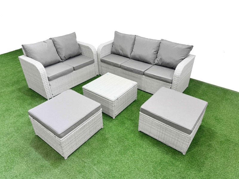 Fimous 7 Seater PE Rattan Wicker Garden Furniture Patio Conservatory Sofa Set with Square Coffee Table 3 Seater Sofa Love Sofa 2 Big Footstool