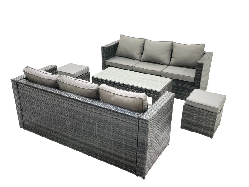 Fimous Garden Outdoor Rattan Furniture Set with Sofa Coffee table 2 Small Footstools Dark Grey Mixed