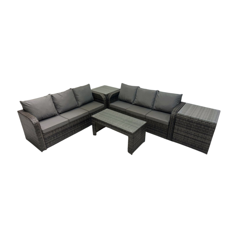 Fimous Rattan Garden Outdoor Furniture Set 3 Seater Sofa Coffee Table with 2 Side Tables Dark Grey Mixed