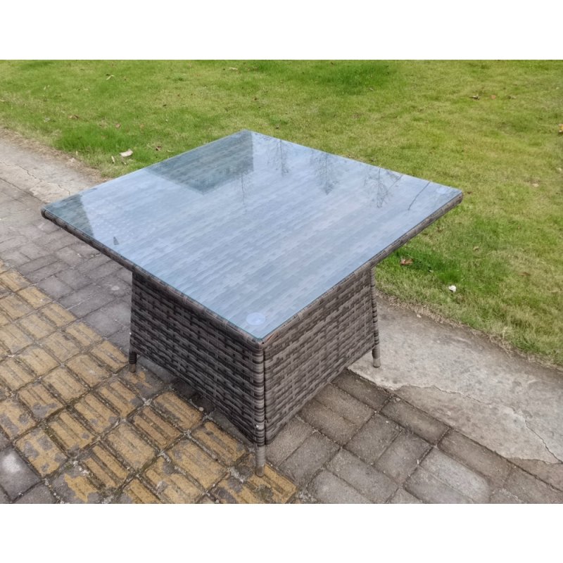 Fimous PE Rattan Outdoor Square Dining Table Garden Furniture Accessory Clear Tempered Glass