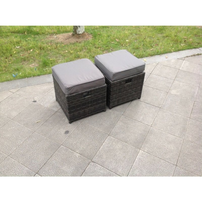 Fimous 2 PC Rattan Small Footstool Outdoor Garden Furniture Patio Furniture Dark Grey Mixed