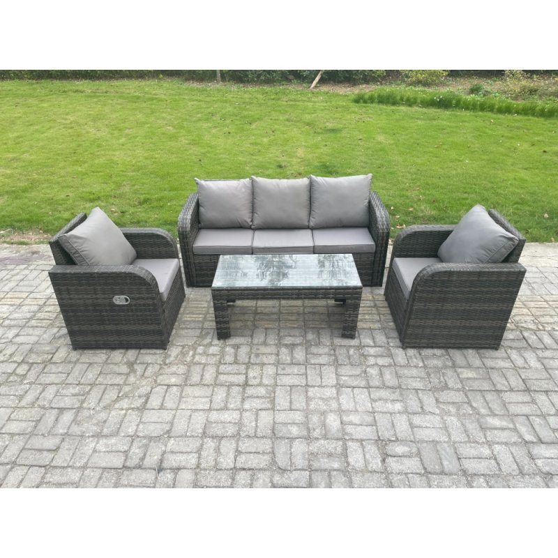 Fimous Outdoor Garden Furniture Sets 5 Seater Wicker Rattan Furniture Sofa Sets with Rectangular Coffee Table Reclining Chair 3 Seater Sofa