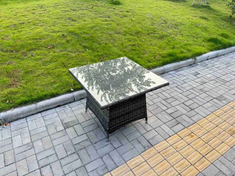 Fimous Rattan Garden Furniture Dining Set 4-seater Patio Square Table Chairs Outdoor Dark Grey Mixed