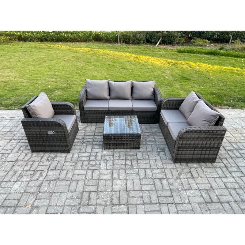 Fimous Rattan Garden Furniture 4 Piece Patio Set With Table Sofa Square Coffee Table Reclining Chair Loveseat sofa
