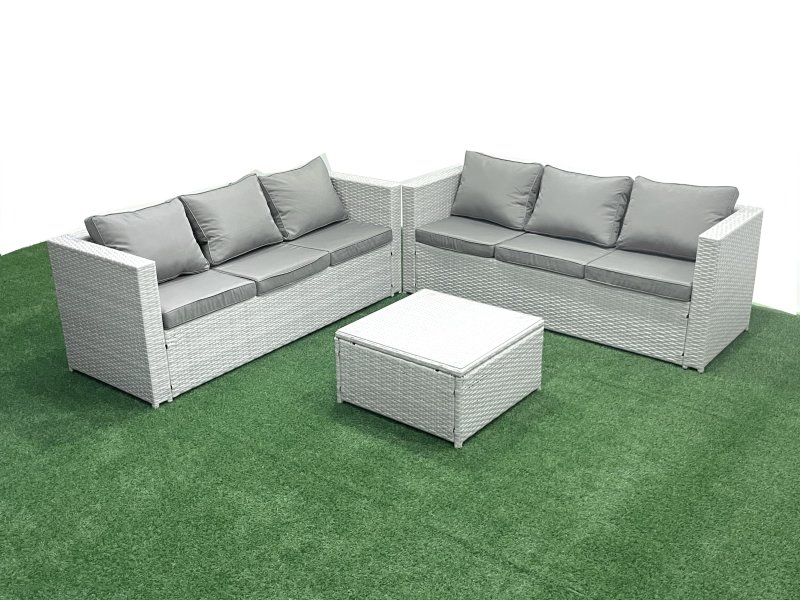 Fimous Rattan Garden Outdoor Furniture Set 6 Seater Rattan Garden Sofa Set Light Grey Mixed