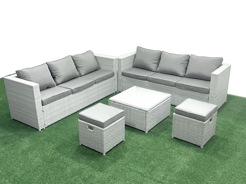 Fimous Garden Outdoor Furniture Set 8 Seater Rattan Sofa Set with 2 Small Footstools Light Grey Mixed