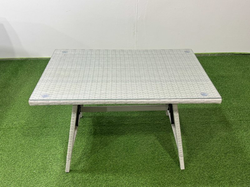 Fimous Garden Outdoor Rattan Furniture Set Rattan Corner Sofa Oblong Dining Table with 2 Armchairs 2 Big Footstools Light Grey Mixed 10 Seater