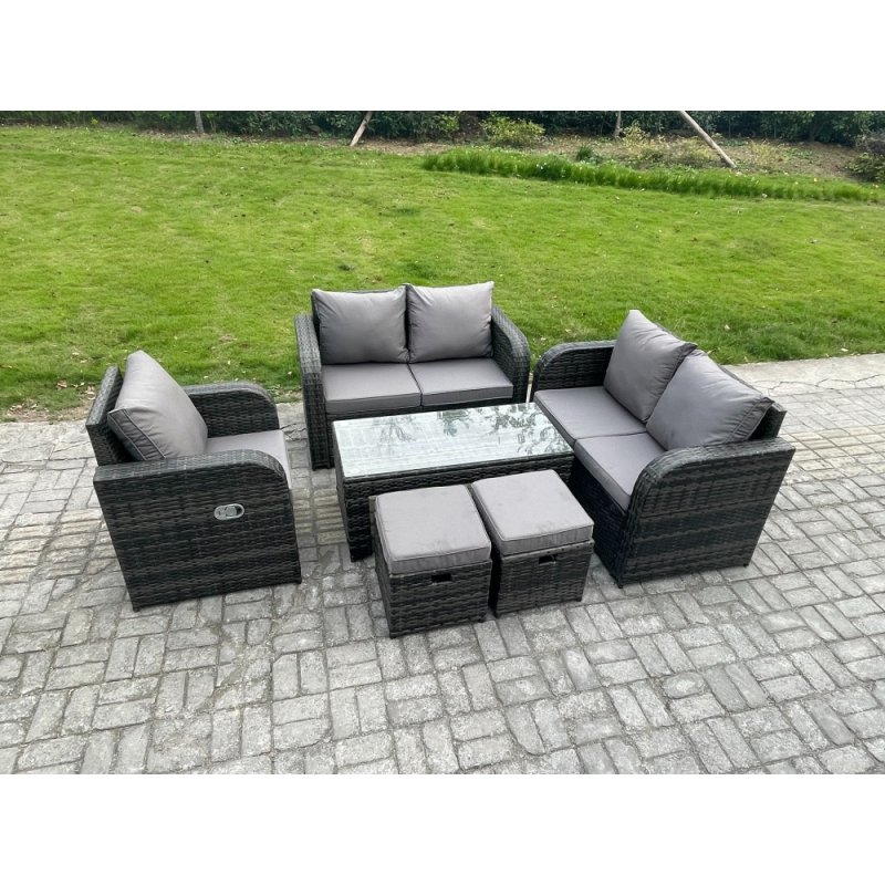 Fimous Patio Garden Furniture Sets Wicker Outdoor Rattan Furniture Sofa Sets with Rectangular Coffee Table Love seat Sofa 2 Small Footstools