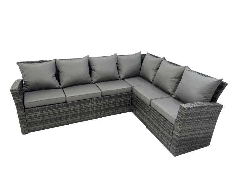 Fimous 9 Seat Rattan Garden Furniture Corner Sofa Set Outdoor Adjustable Lifting Dining or Coffee Table Set with Big Footstool Dark Grey Mixed