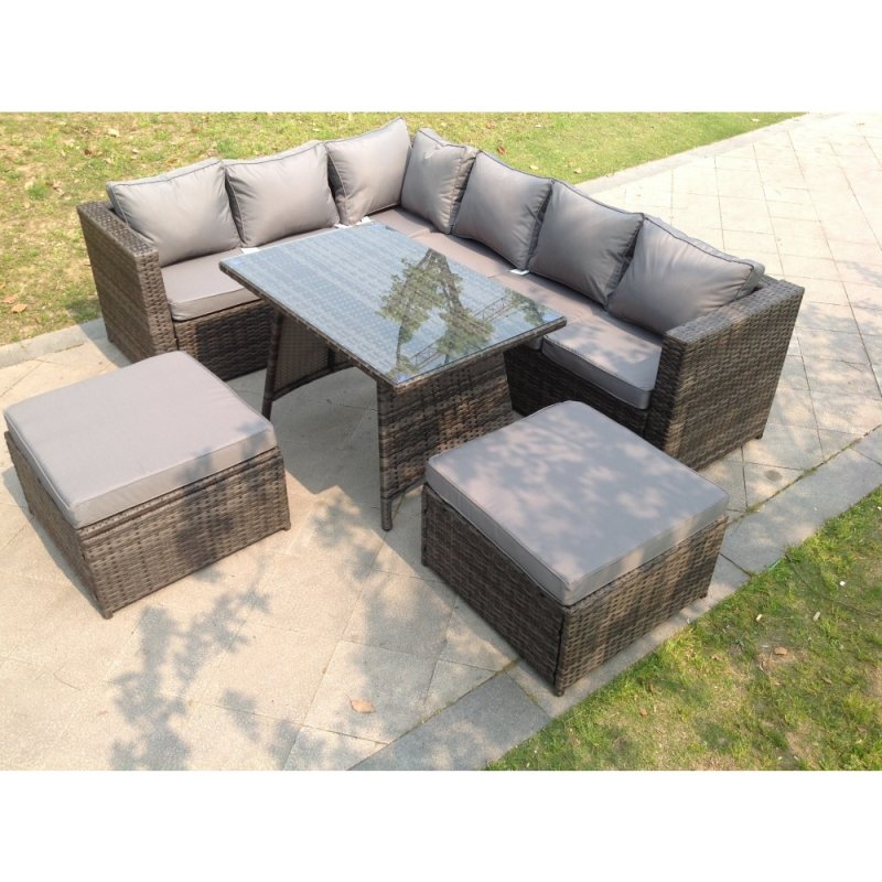 8 Seater Rattan Corner Sofa Set Dining Table 2 Big Footstool Garden Furniture Outdoor
