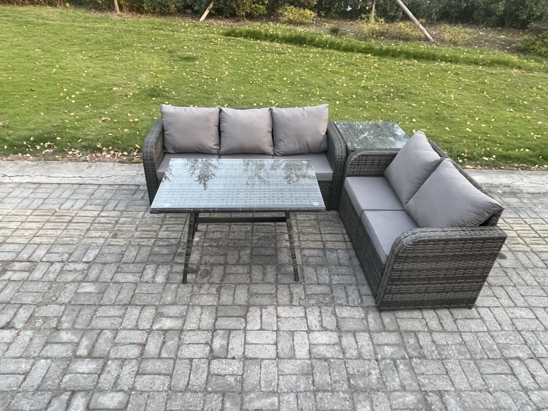 Fimous High Back PE Rattan Sofa Set Outdoor Garden Furniture Dining Table Set Love Sofa 3 Seater Sofa Side Table