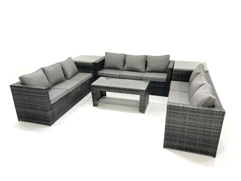Fimous Outdoor Garden Furniture Set 9 Seater Rattan Sofa Set with Coffee Table 2 Side Tables Dark Grey Mixed