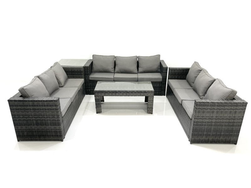 Fimous Outdoor Garden Furniture Set 9 Seater Rattan Sofa Set with Coffee Table Side Table Dark Grey Mixed