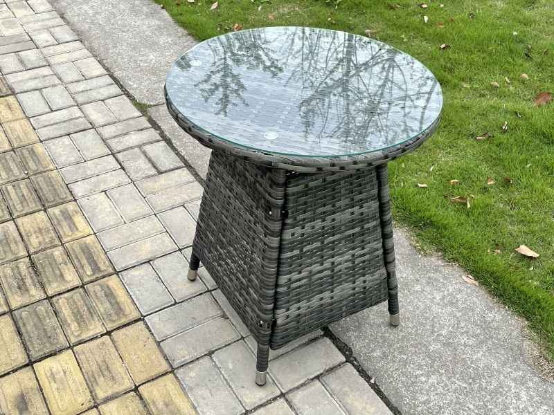 Fimous Wicker PE Outdoor Rattan Garden Furniture Arm Chair And Table Dining Sets 2 Seater Small Round Table Dark Grey Mixed