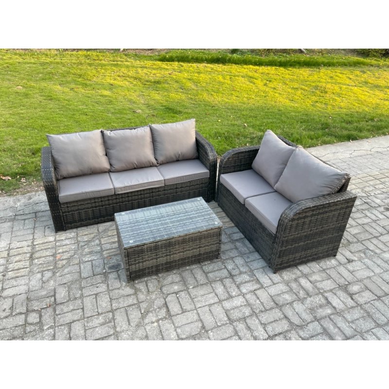 Fimous 5 Seater Rattan Wicker Garden Furniture Patio Conservatory Sofa Set with Rectangular Coffee Table 3 Seater Sofa Love Sofa