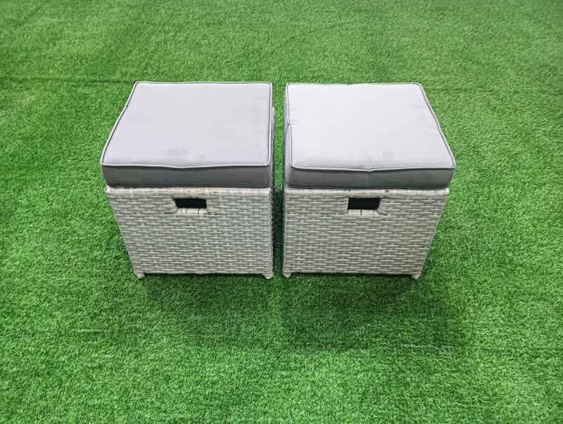Fimous Outdoor Rattan Sofa Garden Furniture Set with 2 Armchairs Square Coffee Table 3 Footstools Light Grey Mixed